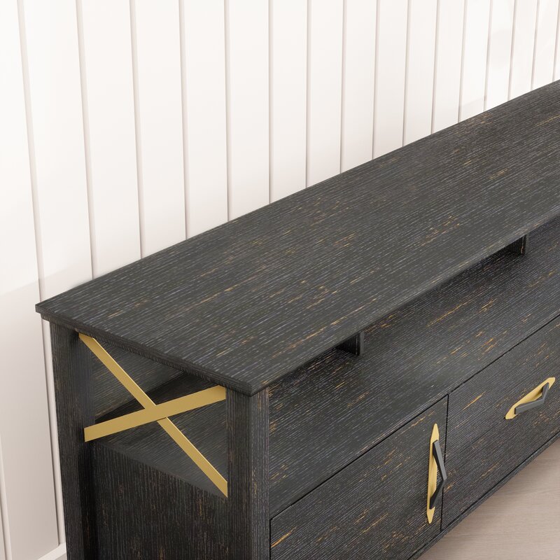 Black Harlee TV Stand for TVs up to 75" X-shaped Open Metal Design