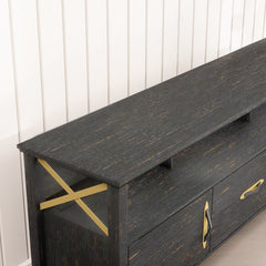 Black Harlee TV Stand for TVs up to 75" X-shaped Open Metal Design