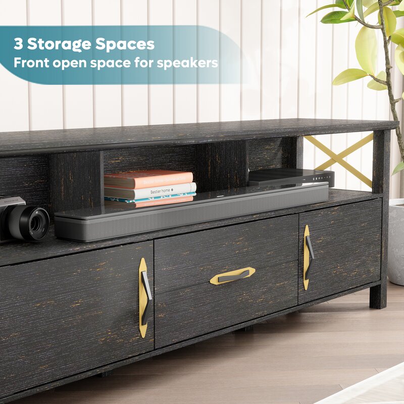 Black Harlee TV Stand for TVs up to 75" X-shaped Open Metal Design