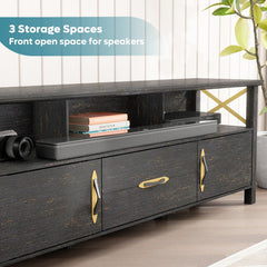 Black Harlee TV Stand for TVs up to 75" X-shaped Open Metal Design