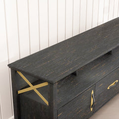 Black TV Stand for TVs up to 75" Brings Rustic Style and Smart Storage to your Living Room, Bedroom, or Home Office