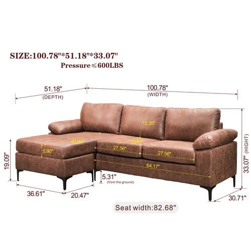Haroldine 100.78" Wide Faux Leather Reversible Modular Sofa & Chaise