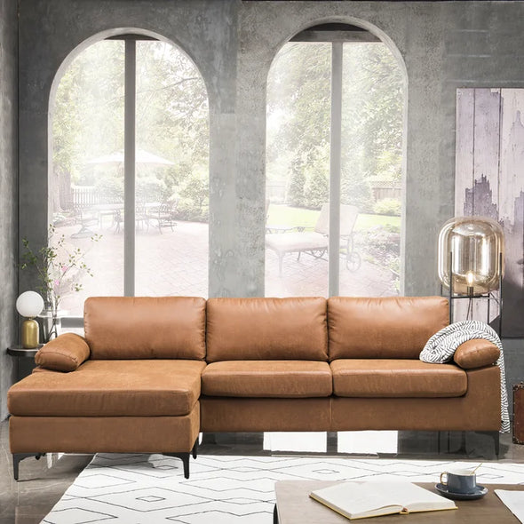Brown Faux Leather Haroldine 100.78" Wide Faux Leather Reversible Modular Sofa & Chaise