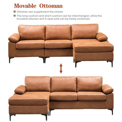Brown Faux Leather Haroldine 100.78" Wide Faux Leather Reversible Modular Sofa & Chaise