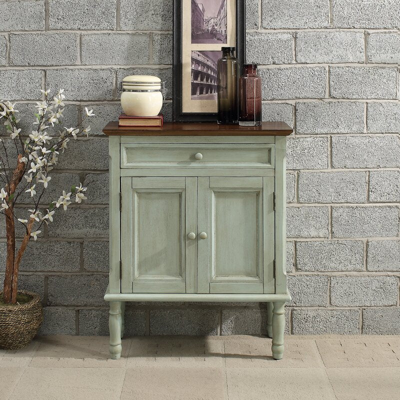 Harpenden 30'' Tall 2 Door Accent Cabinet Distressed Finish with a Wooden Top