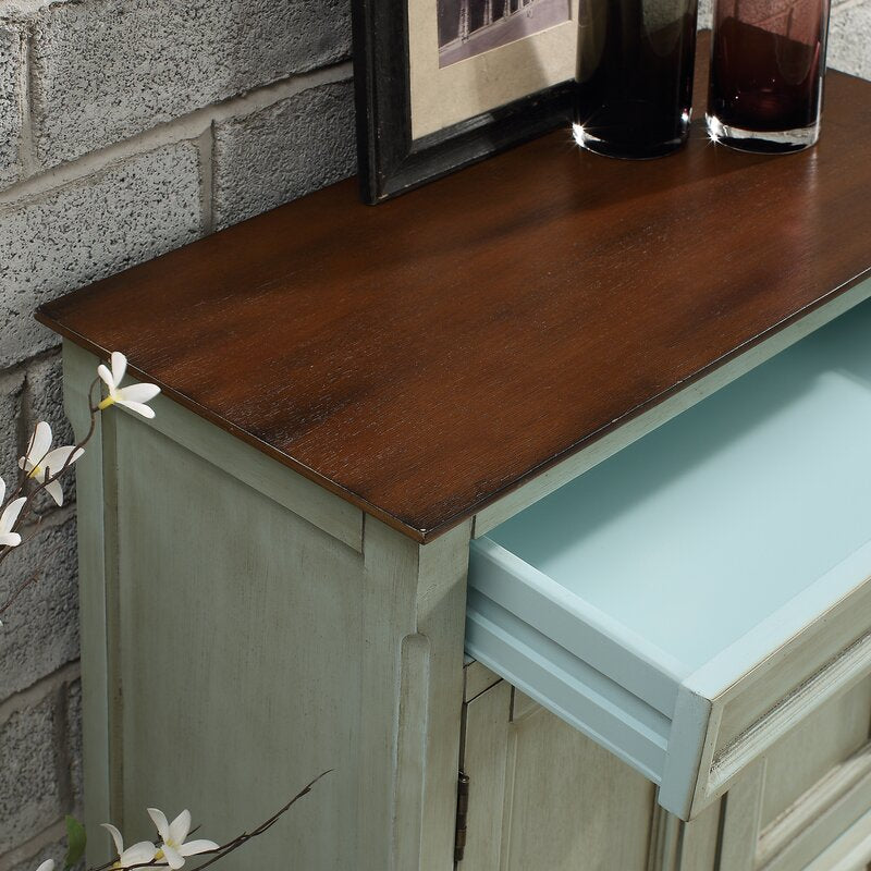Harpenden 30'' Tall 2 Door Accent Cabinet Distressed Finish with a Wooden Top