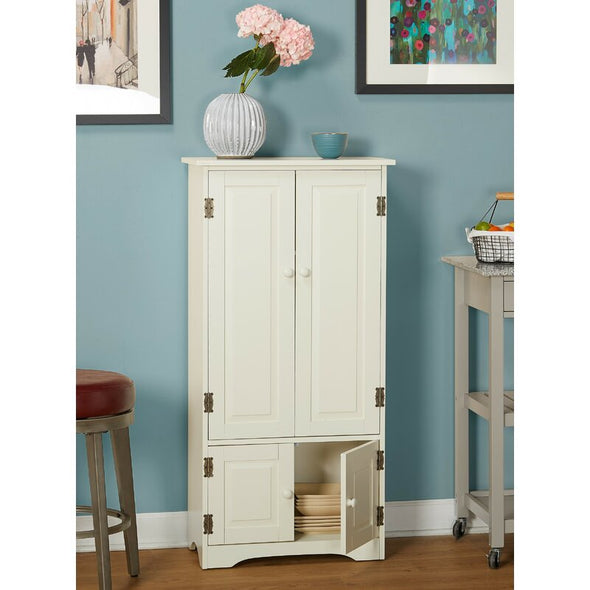 White 48" Kitchen Pantry Two Double-Door Cabinets Organize Office Supplies, Spare Serveware