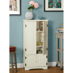 White 48" Kitchen Pantry Two Double-Door Cabinets Organize Office Supplies, Spare Serveware