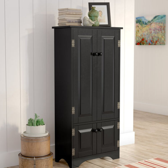 Black 48" Kitchen Pantry Two Double-Door Cabinets Organize Office Supplies, Spare Serveware