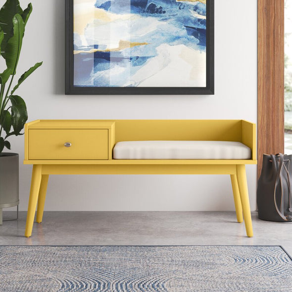 Yellow Wood Drawers Storage Bench this Bench Brings A Convenient Storage Solution to the Space that Needs Four Tapered and Splayed Legs