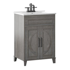 24" Single Bathroom Vanity Set Double Door Design and Decorative Wood Mullions