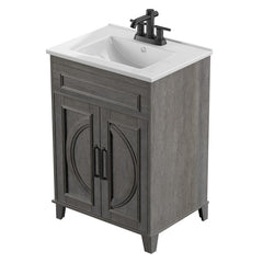 24" Single Bathroom Vanity Set Double Door Design and Decorative Wood Mullions