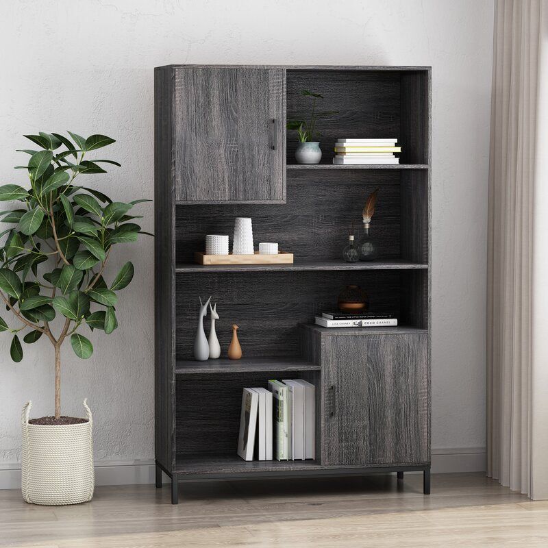 Dark Gray 64.5'' H x 39.6'' W Standard Bookcase This Features Two Cabinets and Four Shelves that Allow you to Organize and Display