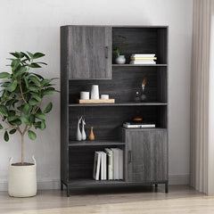 Dark Gray 64.5'' H x 39.6'' W Standard Bookcase This Features Two Cabinets and Four Shelves that Allow you to Organize and Display
