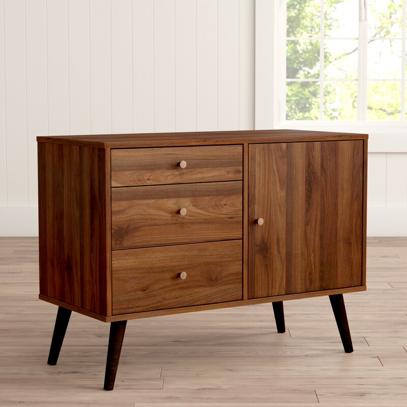 Walnut 40.1'' Wide 3 Drawer Server Three Drawers and One Cabinet Offer Space to Stash Cutlery