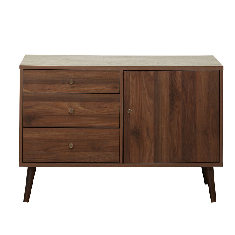 Walnut 40.1'' Wide 3 Drawer Server Three Drawers and One Cabinet Offer Space to Stash Cutlery