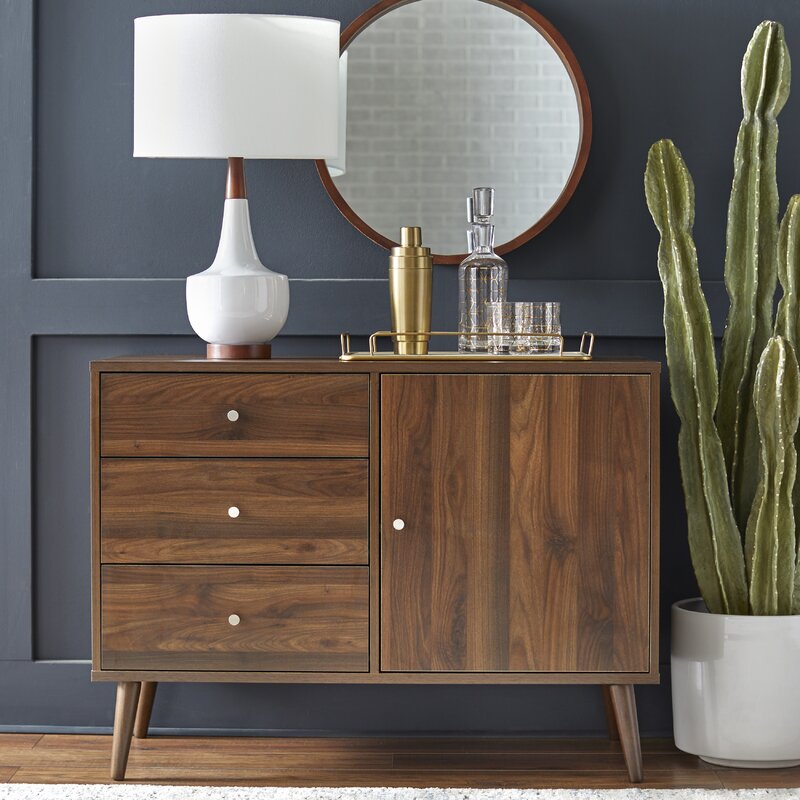 Walnut 40.1'' Wide 3 Drawer Server Three Drawers and One Cabinet Offer Space to Stash Cutlery