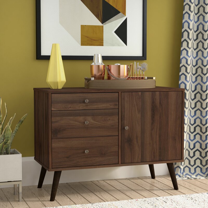 Walnut 40.1'' Wide 3 Drawer Server Three Drawers and One Cabinet Offer Space to Stash Cutlery