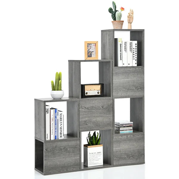 Hayg 46'' H x 36'' W Step Bookcase Adjustable Shelves Freestanding Storage Organizers