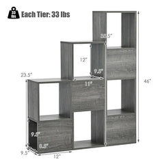 Hayg 46'' H x 36'' W Step Bookcase Adjustable Shelves Freestanding Storage Organizers