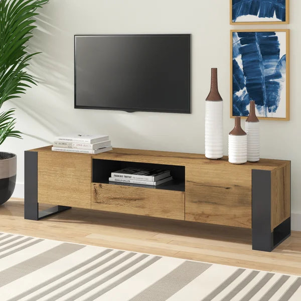 Oak/Gray TV Stand for TVs up to 85" Cable Management Perfect for Living Room Storage Space