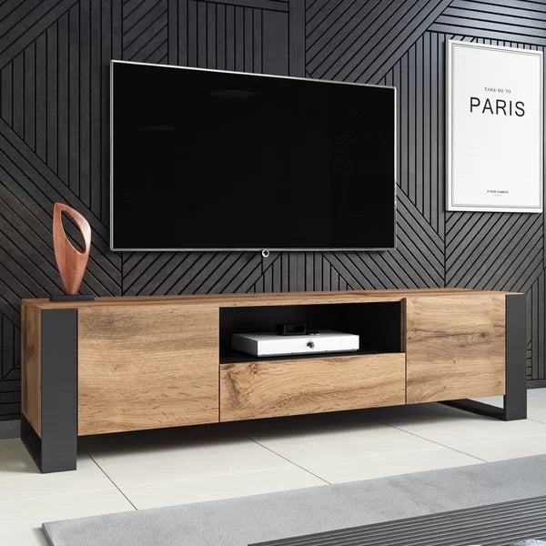 Oak/Gray TV Stand for TVs up to 85" Cable Management Perfect for Living Room Storage Space
