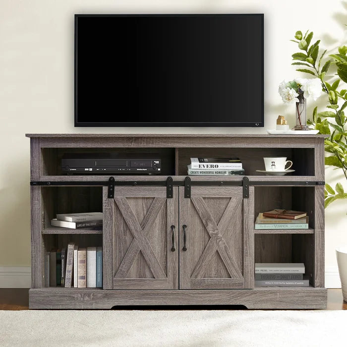 Heckstall TV Stand for TVs up to 65" Double Layer Sliding Barn Door Design