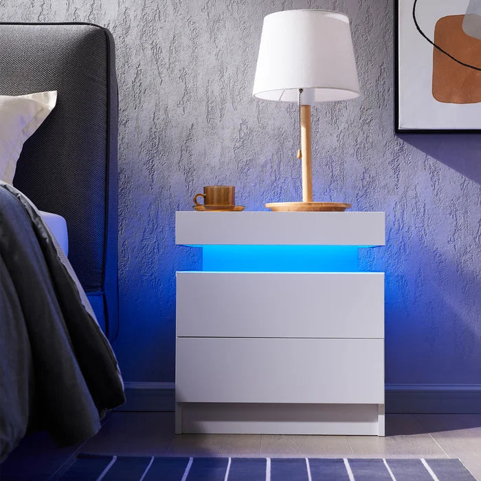 Solid Wood White Heimdall 20.5'' Tall 2 - Drawer LED Light Nightstand