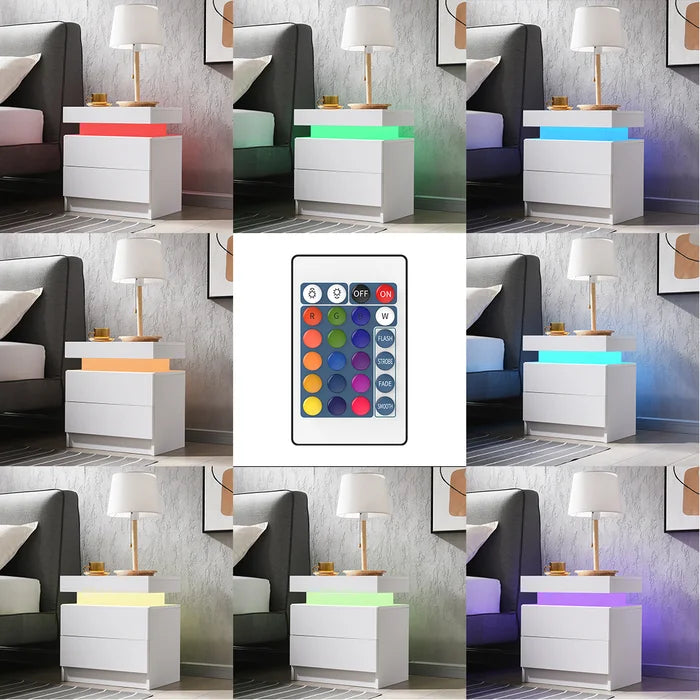 Solid Wood White Heimdall 20.5'' Tall 2 - Drawer LED Light Nightstand