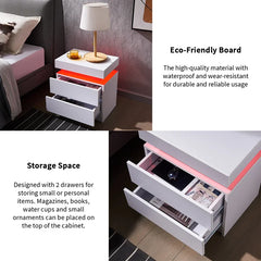 Solid Wood White Heimdall 20.5'' Tall 2 - Drawer LED Light Nightstand