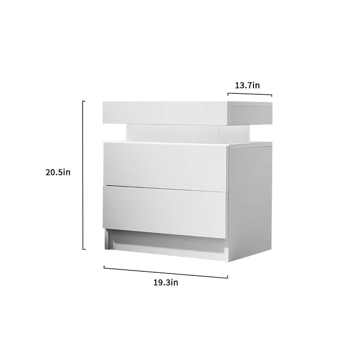 Solid Wood White Heimdall 20.5'' Tall 2 - Drawer LED Light Nightstand