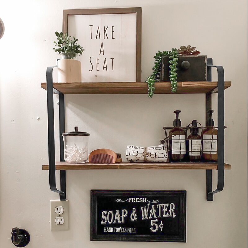 Heinen 2 Piece Pine Floating Shelf with Live Edge Sturdy Collection