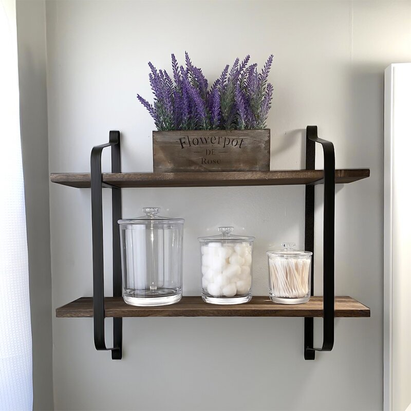 Heinen 2 Piece Pine Floating Shelf with Live Edge Sturdy Collection