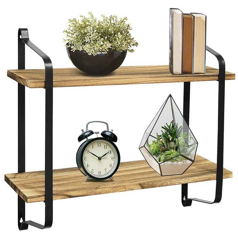 Heinen 2 Piece Pine Floating Shelf with Live Edge Sturdy Collection