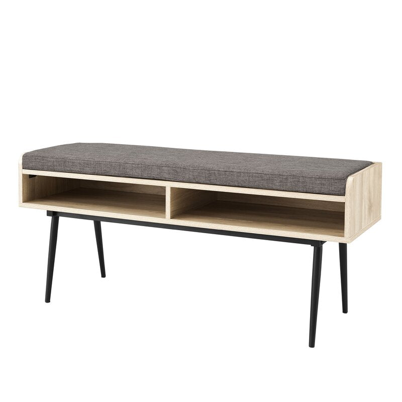 Birch 44" Modern Bench With Front Storage And Cushion Two Horizontal Open Cubbies Are An Accessible Spot To Keep Hats