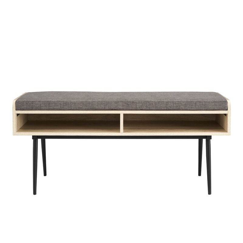 Birch 44" Modern Bench With Front Storage And Cushion Two Horizontal Open Cubbies Are An Accessible Spot To Keep Hats