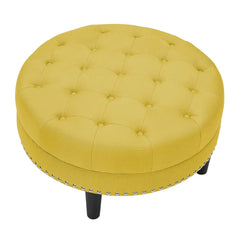 Yellow Linen Blend Helmfirth 30'' Wide Ottoman Defined by a Tufted Top and Silver
