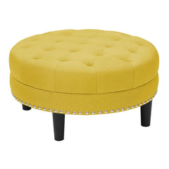 Yellow Linen Blend Helmfirth 30'' Wide Ottoman Defined by a Tufted Top and Silver