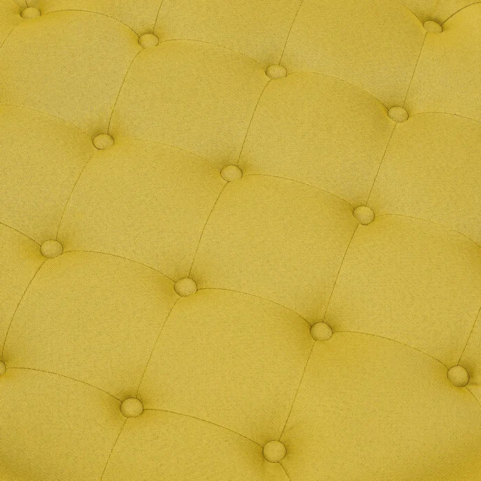 Yellow Linen Blend Helmfirth 30'' Wide Ottoman Defined by a Tufted Top and Silver