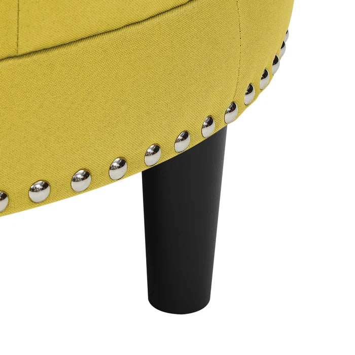 Yellow Linen Blend Helmfirth 30'' Wide Ottoman Defined by a Tufted Top and Silver