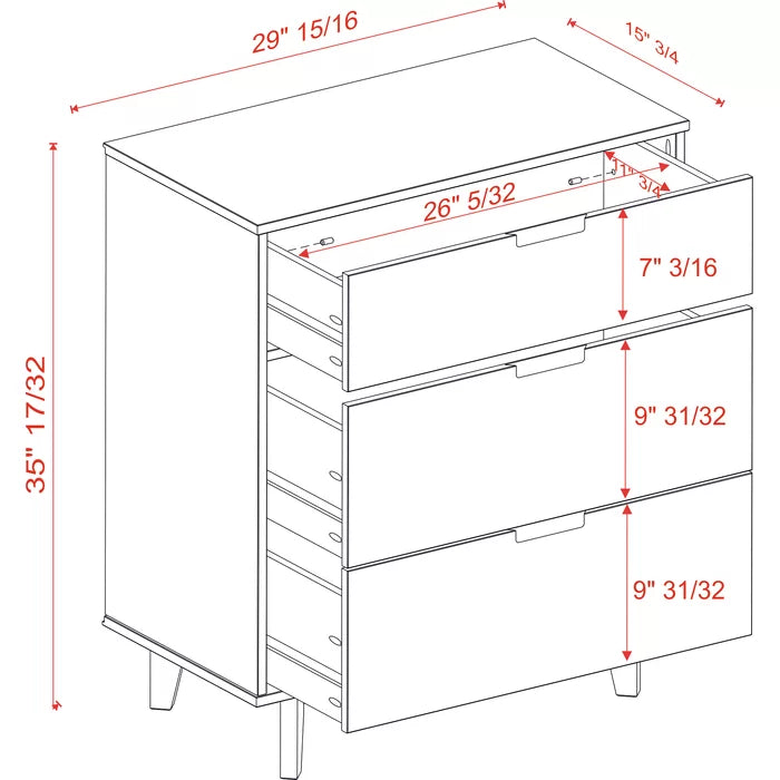 Helmick 3 Drawer 29'' W Solid Wood Chest Mid-Century Modern Style