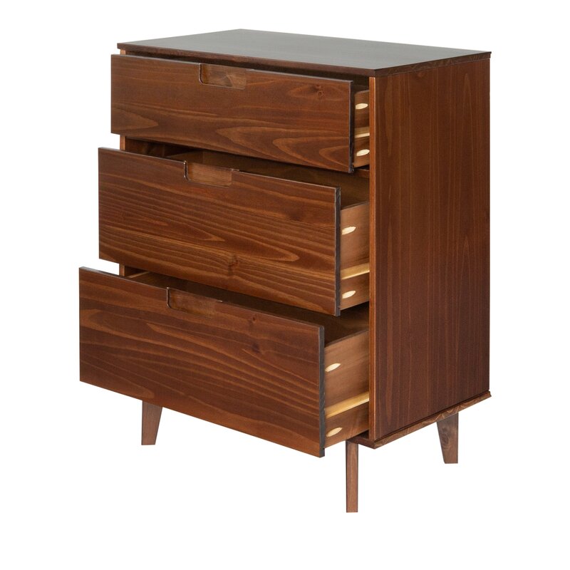 Walnut 3 Drawer 30'' W Solid Wood Chest Achieve Boho Vibes in your Bedroom or Guest Room with this Mid-Century Modern Dresser