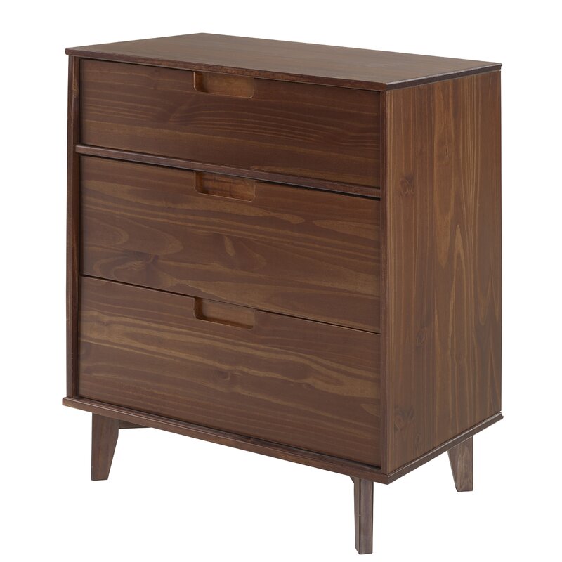 Walnut 3 Drawer 30'' W Solid Wood Chest Achieve Boho Vibes in your Bedroom or Guest Room with this Mid-Century Modern Dresser