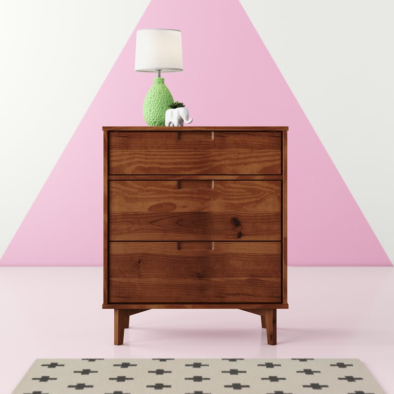Walnut 3 Drawer 30'' W Solid Wood Chest Achieve Boho Vibes in your Bedroom or Guest Room with this Mid-Century Modern Dresser