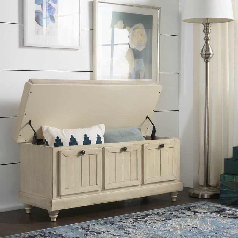 Antique White Hemmer Flip Top Storage Bench Sitting and Storage Area