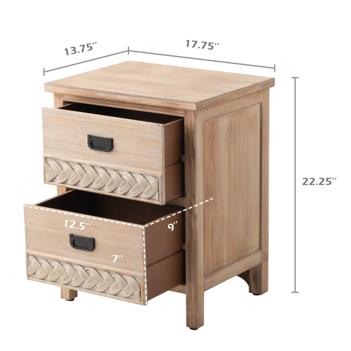 Natural Brown Hermanda 22.25'' Tall 2 - Drawer Nightstand in Natural Brown