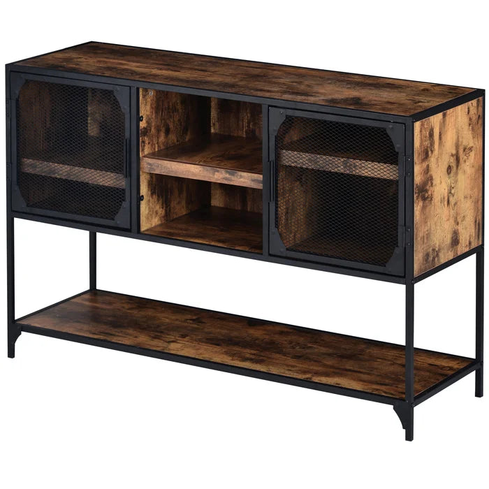 Distressed Brown Herries 48'' Wide Buffet Table Iron Mesh Doors Bring Industrial Style Solid Wood
