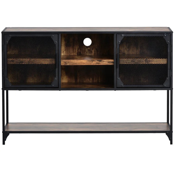 Distressed Brown Herries 48'' Wide Buffet Table Iron Mesh Doors Bring Industrial Style Solid Wood