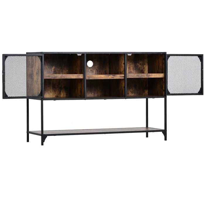 Distressed Brown Herries 48'' Wide Buffet Table Iron Mesh Doors Bring Industrial Style Solid Wood