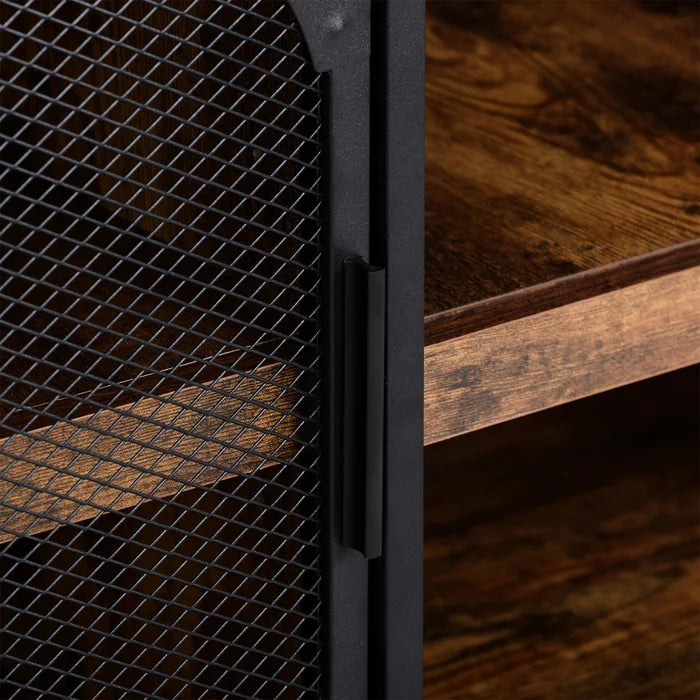 Distressed Brown Herries 48'' Wide Buffet Table Iron Mesh Doors Bring Industrial Style Solid Wood